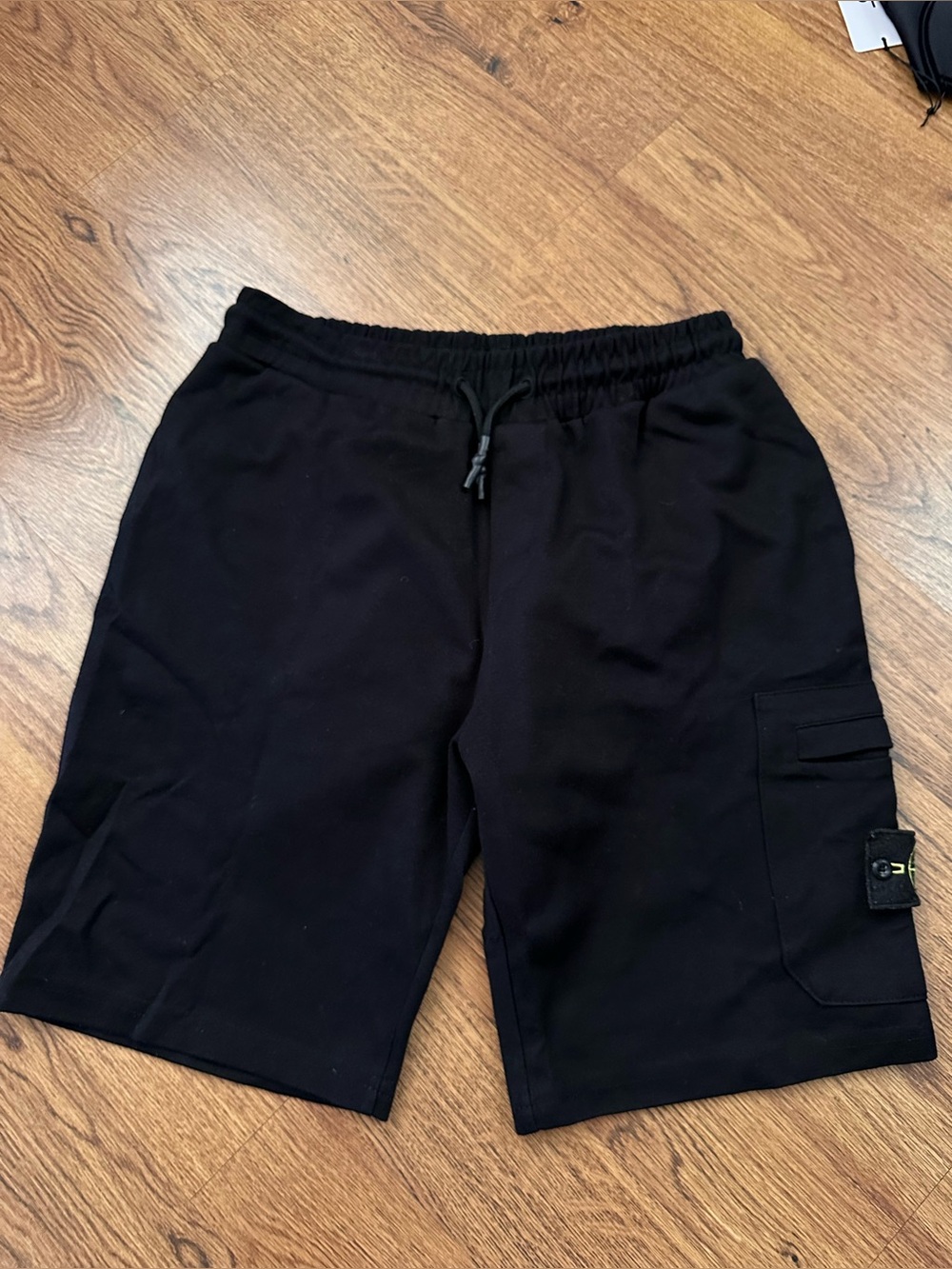 Stone Island Black Cargo Drawstring Shorts with Patch medium elastic waist